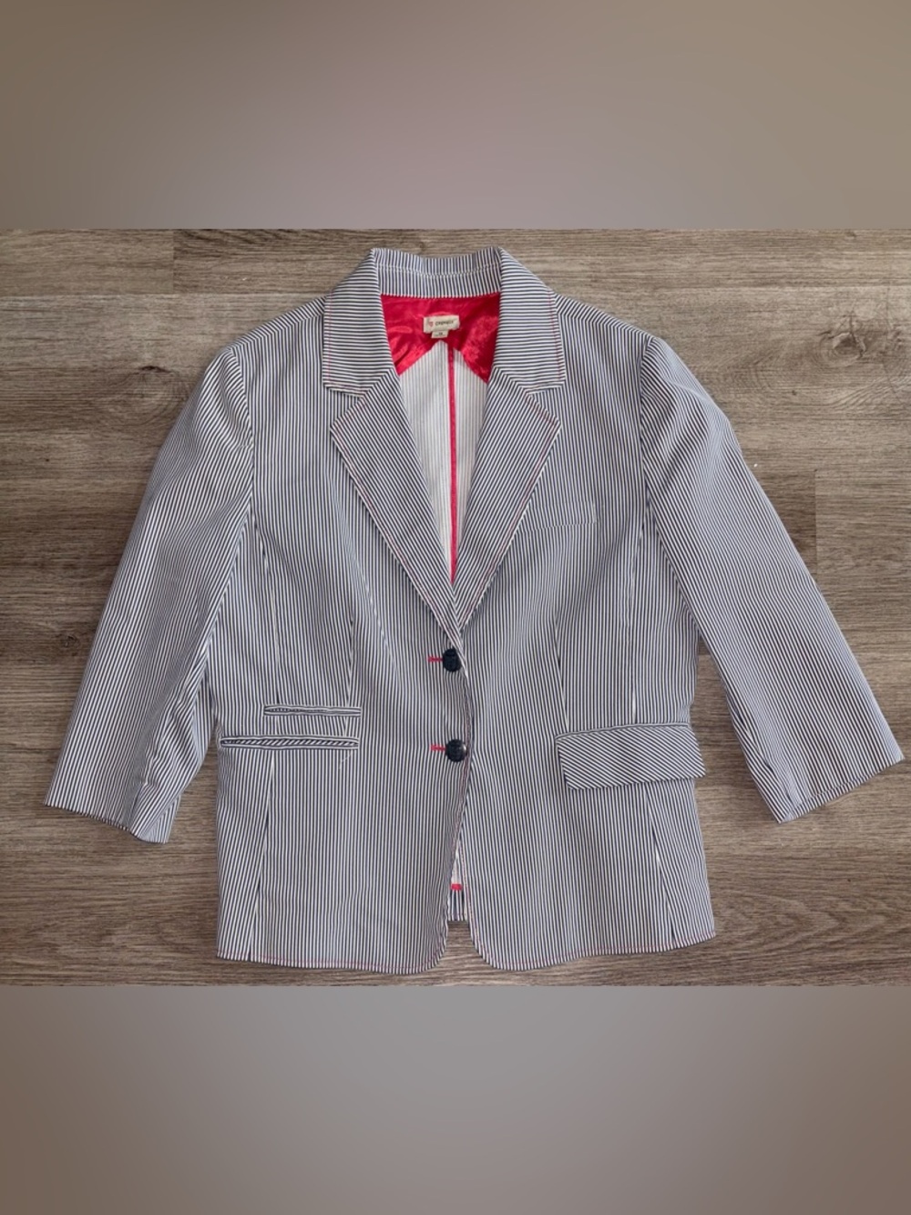 Daniel Cremieux Navy & White Pinstripe Blazer with Red Lining